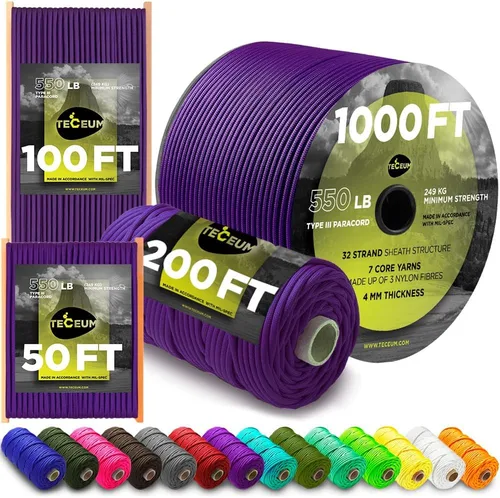 Vista 53 de TECEUM - Cuerda resistente 1000 de 1000 / 200 / 100 / 50 pies, más de 40 colores, cuerda para supervivencia y campamento, cuerda de nailon