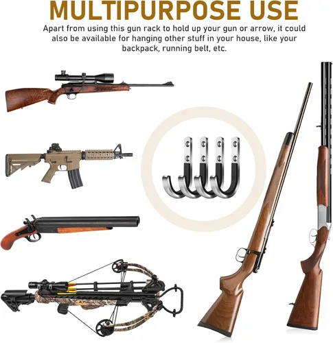 Vista 4 de ABLY Gun Rack, Wall Mounted Heavy-Duty Steel Hook With Soft Cushion for Safe Storage of Rifles, Shotguns, Bows and Arrows