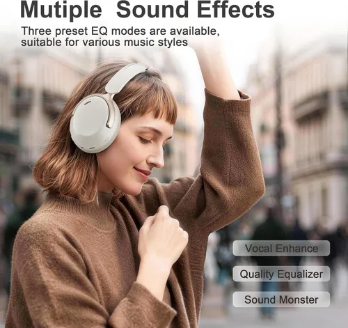 Vista 9 de LORELEI QC30 Auriculares híbridos con cancelación activa de ruido, Bluetooth inalámbrico sobre la oreja, piel proteica beige, control activo
