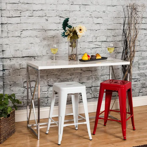 Vista 83 de Taburete Vogue Furniture Direct de 24 pulgadas, taburete de metal sin respaldo, taburete alto para encimera de interior o exterior con asiento