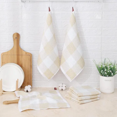 Vista 7 de Mordimy Trapos de cocina a cuadros 100% algodón, 12 x 12 pulgadas, súper suaves y absorbentes, de secado rápido, trapos de cocina para cocina, Beige