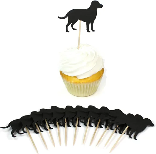 Vista 16 de Juego de 12 adornos para cupcakes de perro salchicha Weiner color negro, decoración de cumpleaños para mascotas