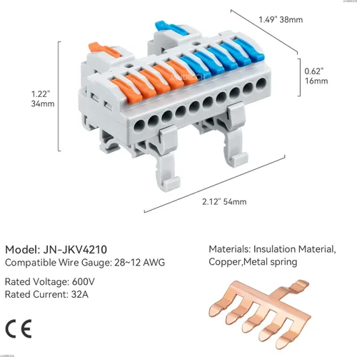 Vista 5 de 6 piezas de bloques de terminales de riel DIN, conectores de alambre de empalme DIY para circuito en línea 28-12AWG (2 en 10 salida)