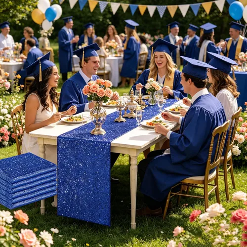 yuboo Paquete de 6 caminos de mesa de lentejuelas azul rey de 12 x 72 pulgadas con purpurina a granel para decoraciones de bodas, fiestas de