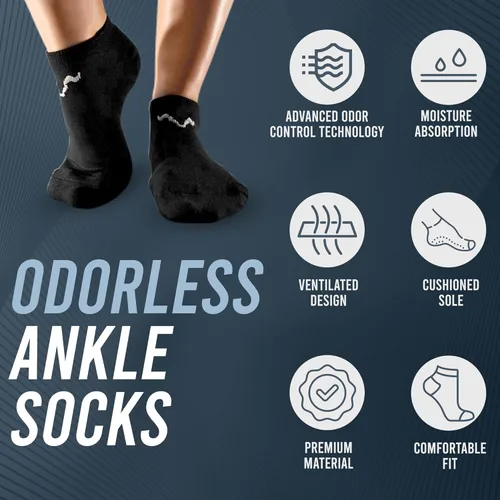 Vista 3 de Calcetines de algodón inodoros, absorben la humedad y transpirables, calzado deportivo con tecnología avanzada de control de olores, 3 pares