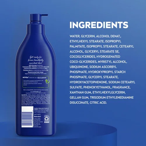 Vista 8 de NIVEA Loción corporal nutritiva reafirmante para la piel con Q10 y vitamina C, botella de bomba de 16.9 onzas líquidas