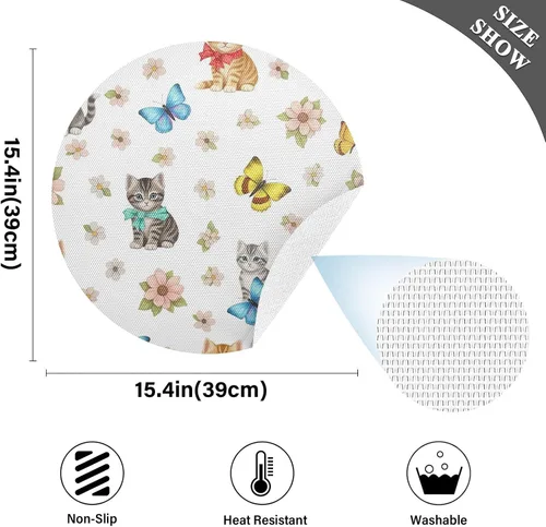 Vista 4 de Playful Kittens Table Placemat, Non Slip Heat Resistant Dinner Mat for Kitchen one sizex1