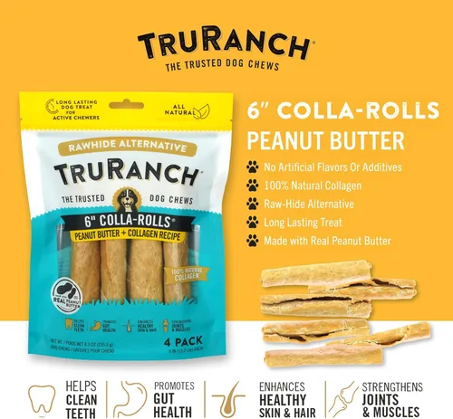 Vista 2 de TRURANCH Rollos de colágeno – Rollos de colágeno de 6 pulgadas para perros – Tratamiento para perros de larga duración para apoyo saludable