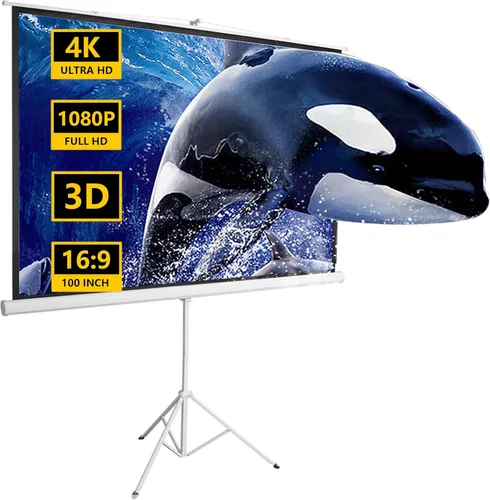 Vista 8 de Pantalla de proyector de 100 pulgadas, pantalla de proyector con soporte, pantalla de proyección al aire libre, pantalla de proyección de cine