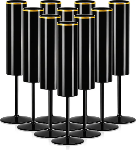 Vista 14 de 12 Piezas de Copas de Champán de Vidrio Ámbar de 5.4 Oz con Tallo Largo, Copas de Champán de Plástico Acrílico, Copas de Vino Espumoso