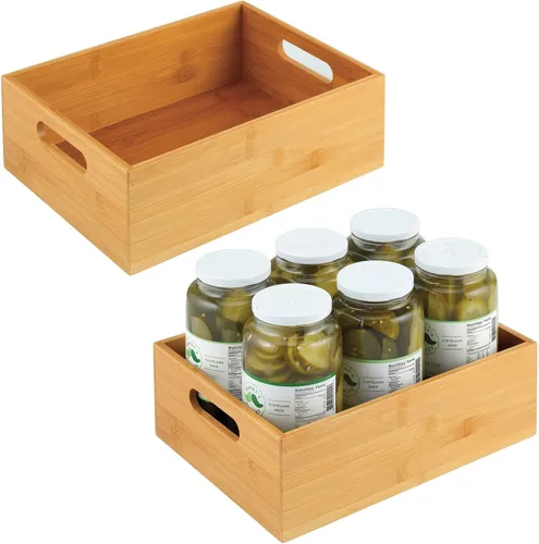 Vista 16 de mDesign Bandeja organizadora delgada de bambú para gabinete de cocina y cajón de refrigerador, contenedor de almacenamiento para cubiertos, cucharas