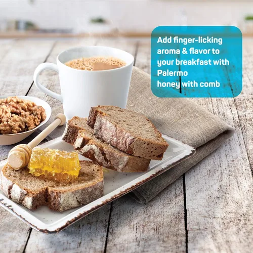 Vista 4 de Papa Palermo Miel premium con peine, 100% comestible, totalmente natural, cruda, artesanal, pura, tarro de vidrio de 16 onzas