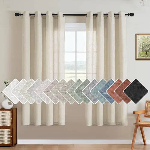 Vista 65 de H.VERSAILTEX - Elegantes cortinas de lino natural mezclado, eficientes energéticamente, con filtro de luz, textura de lino, paneles para ventana
