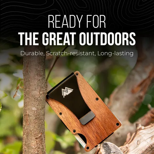 Vista 5 de Mountain Voyage - Cartera minimalista para hombre, billetera delgada con RFID, resistente a los arañazos, soporte para tarjetas de crédito y clip