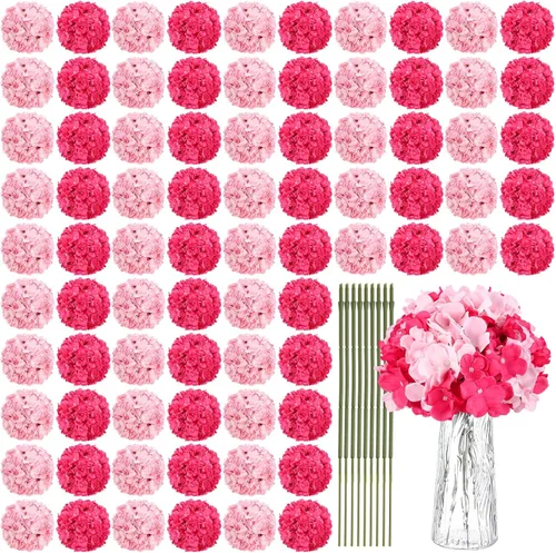 Vista 8 de Yunsailing 100 flores artificiales de hortensias con tallos de seda para centros de mesa de boda, ramo falso para decoración de fiesta de jardín
