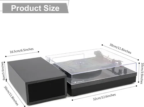 Vista 5 de Reproductor de discos de vinilo, tocadiscos para vinilos con altavoces externos, Perla Negra