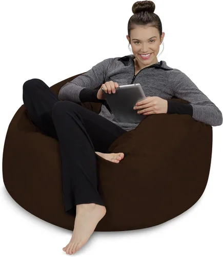 Vista 18 de Sofa Sack - Sillón puff: Puff de espuma viscoelástica de 3 pies, sofá mediano con funda de microfibra suave, color azul baya.
