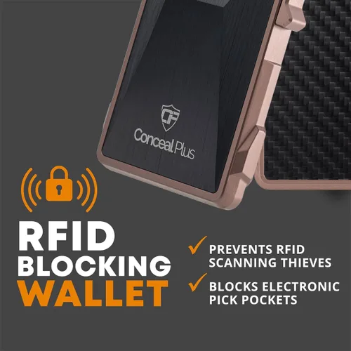 Vista 4 de Conceal Plus - Cartera de piel Card Blocr para tarjetas de crédito, bloqueo RFID, delgada, minimalista, tarjetero, fibra de carbono o saffiano