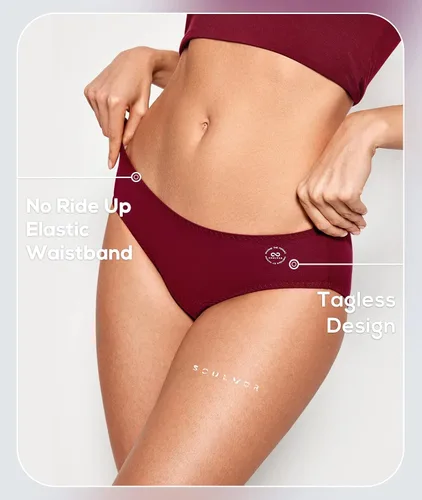 Vista 3 de Natrelax Women's Period Underwear Mid Rise Cotton Bikini Panties Menstrual Tagless Panty Moderate Absorbency 2 Pack