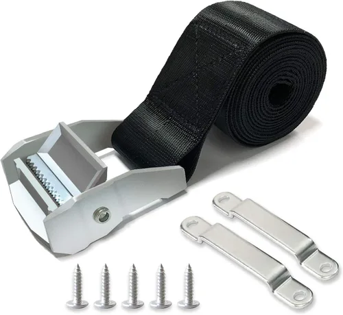 Kit de correa de sujeción para caja de batería, correa de amarre negra anti-UV de 59 x 1.49 pulgadas, con soportes de hebilla de leva y tornillos