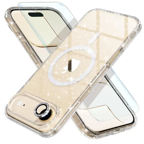 Vista 46 de Choiche Funda magnética para iPhone 15 Pro Max, funda transparente con purpurina brillante para mujer