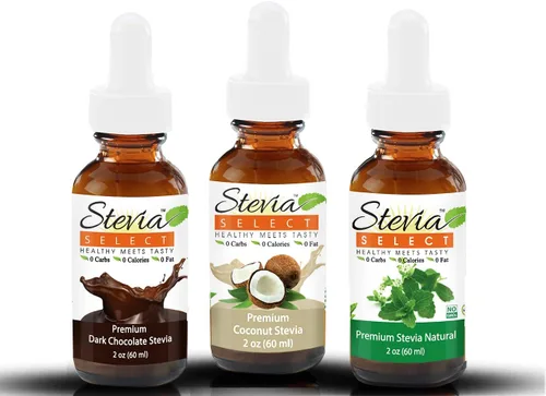 Stevia Drops Coconut, Plain Natural, & Dark Chocolate Stevia Select Keto Coffee Sugar-Free Stevia Flavors Bundle (3) Pack