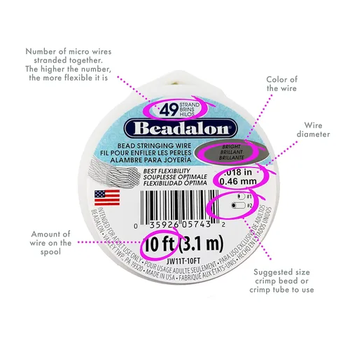 Vista 3 de Beadalon Alambre de cuerda de cuentas de acero inoxidable de 49 hebras, 0.018 pulgadas / 0.018 in, negro, 100 pies / 101.7 ft
