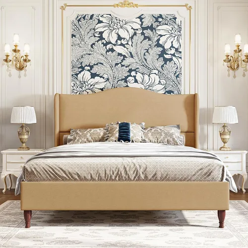 Vista 11 de koorlian Marco de Cama Tamaño Queen Cama Plataforma Tapizada con Cabecera Alta de 51" con Respaldo Alado, Tela Suave, Cama Plataforma