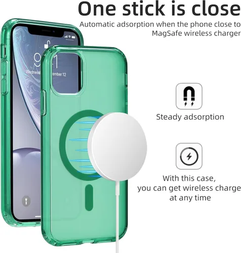 Vista 5 de Funda magnética para iPhone 11 Pro Max, imanes integrados compatibles con MagSafe, cubierta trasera de policarbonato duro mate translúcido + marco