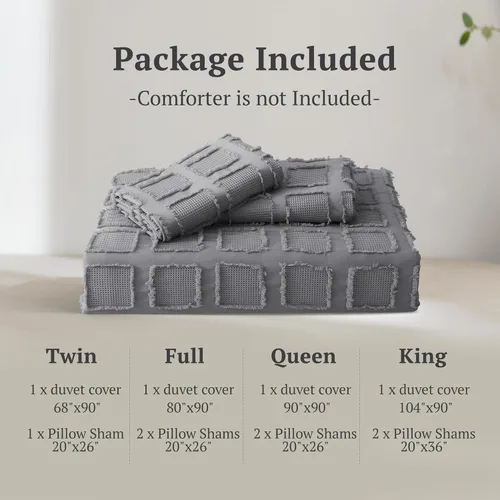 Vista 7 de MILDLY Juego de funda de edredón de tejido gofre, funda de edredón gris copetuda, 100% microfibra lavada, suave y transpirable, con textura, cierre