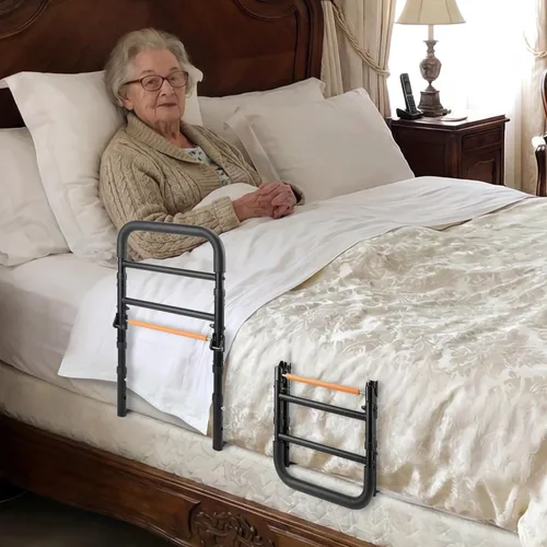Vista 9 de Rieles de cama C1 Fold Pro para seguridad de adultos mayores, luz con sensor y bolsillo de almacenamiento, rieles laterales de cama plegables