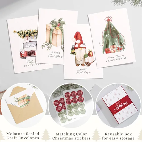 Vista 4 de Paper Play Tarjetas de Feliz Navidad con sobres (diseños de animales surtidos) 10x15 centímetros Tarjetas de Navidad a granel con sobres y pegatinas