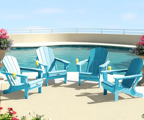 Vista 60 de SERWALL Silla Adirondack plegable resistente a la intemperie, sillas de patio al aire libre, sillas Adirondack pintadas, juego de 2, color azul Aruba