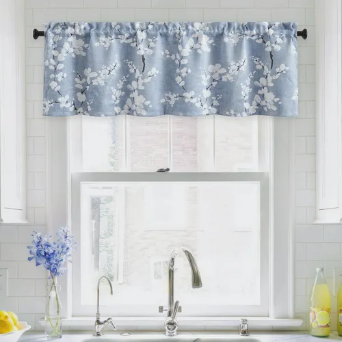 FMFUNCTEX - Cenefa blackout floral, 50 pulgadas de ancho x 18 pulgadas de largo, aislamiento térmico, bolsillo de cortinero, para cocina, baño,