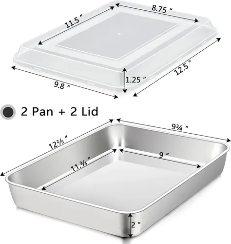 Vista 2 de TeamFar Sartén para lasaña, 12 x 9 pulgadas x 2 pulgadas, rectangular, de acero inoxidable, bandeja para hornear brownie con tapa, no tóxico