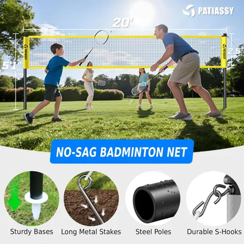 Vista 2 de Badminton Set for Backyard, Outdoor Badminton Net with Anti-Sag Design, 4 Professional Badminton Rackets, 4 Shuttlecocks and Carry Bag for Lawn or
