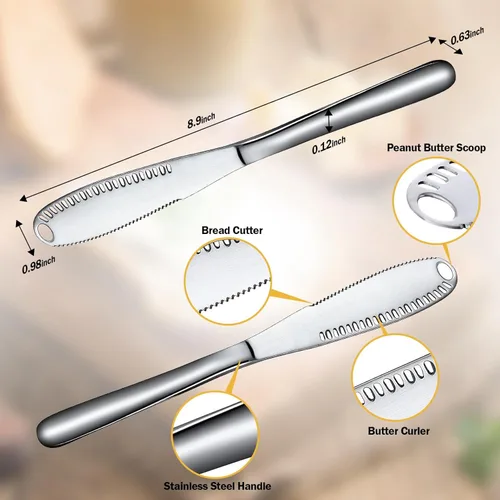Vista 8 de Cuchillo de mantequilla de acero inoxidable Nevkha - Cuchillo listo para mantequilla de 3 en 1, esparcidor de mantequilla y gadget de cocina