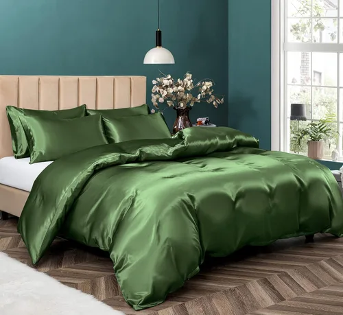 Vista 18 de P Pothuiny Juego de funda de edredón de satén de 5 piezas, tamaño California King, lujosa funda de edredón sedosa como gris pardo con cierre