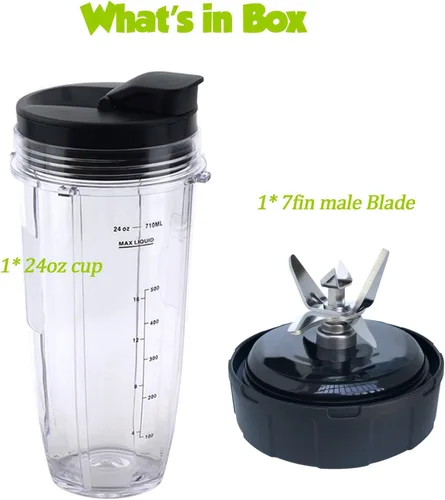 Vista 7 de Cuchilla de repuesto para licuadora y accesorios de vaso de 24 onzas con tapa, solo compatible con Nutri Ninja SS150, SS151, SS300, SS350, SS351