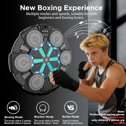 Vista 3 de Music Punching Machine for Kids Adults,Bluetooth Wall Mounted Boxing Trainer with Gloves,Rhythm Lights,2 Player Battle Mode,Reaction Training