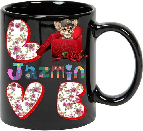 Coffee Mug Custom Dog Mug Love Jazmin Name Custom Dog Mug Chihuahua Dog Coffee Cup Personalized Mug with Name, Custom Pet Birthday Gift for
