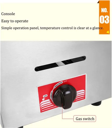 Vista 5 de Freidora de gas profesional de 6 l/12 l, encimera de acero inoxidable de un solo cilindro doble cilindro, estufa al aire libre con freidora, pollo