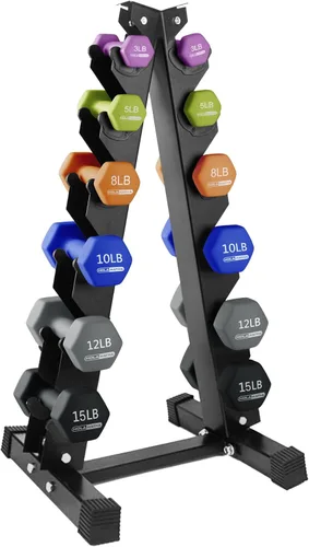Vista 23 de HolaHatha Neoprene Dumbbell Weights Set w/Rack, Home Gym Equipment - Portable Weighted Exercise Dumbbells for Fitness, Training, and Lifting Workouts