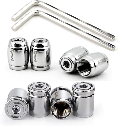Vista 8 de Dsycar Paquete de 8 tapas de vástago de válvula de neumático de bloqueo con sello de goma, tapas de vástago de válvula de aluminio antirrobo