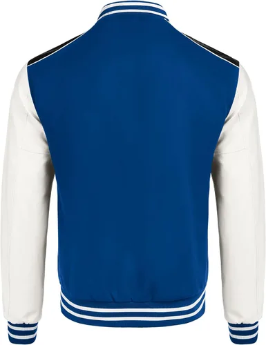 Vista 6 de COOFANDY Chaqueta Varsity para hombre, casual, de cuero, con manga de béisbol, estilo bombardero