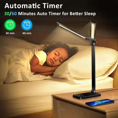 Vista 6 de Doeklpo Lámpara de escritorio, lámparas de escritorio para oficina en casa, lámpara de escritorio LED con puerto de carga USB, 5 modos