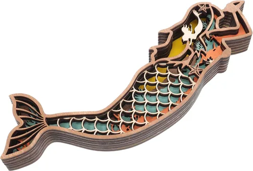 COOPHYA Home Decor Tabletop Decor Wooden Decoration Model Mermaid 3D Ocean Desk Desktop Decor Multi-Layer Decoration s Toy Household Wood Carving