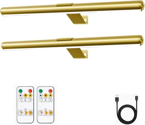 Battery Picture Lights 16 inch-2PACK , Wireless Rechargeable Painting Light for Art with Remote, Full Metal Led Picture Lights Dimmable Wall Light