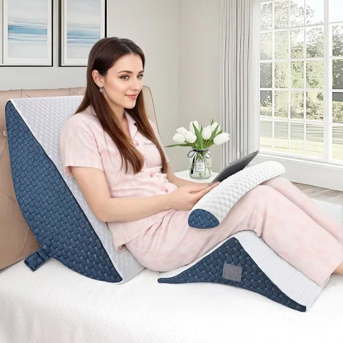 Vista 8 de Almohada de cuña de cama para dormir, juego de 3 almohadas de cuña para después de la cirugía, cuñas de almohada ajustables de 7 y 12 pulgadas