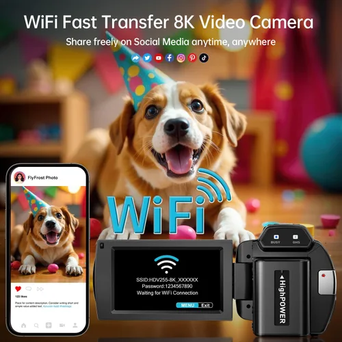 Vista 4 de Cámara de video 8K Cámara de video 88MP UHD WiFi Vlogging Cámaras para YouTube 18X Zoom digital IR Visión nocturna Cámara de pantalla táctil de 3.0